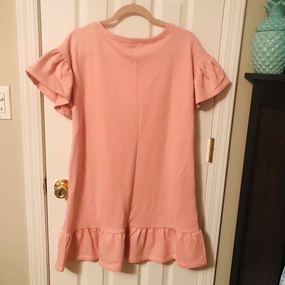 NWT Loft pink sweatshirt dress with flounce trim sleeves and hemline - Picture 4 of 9